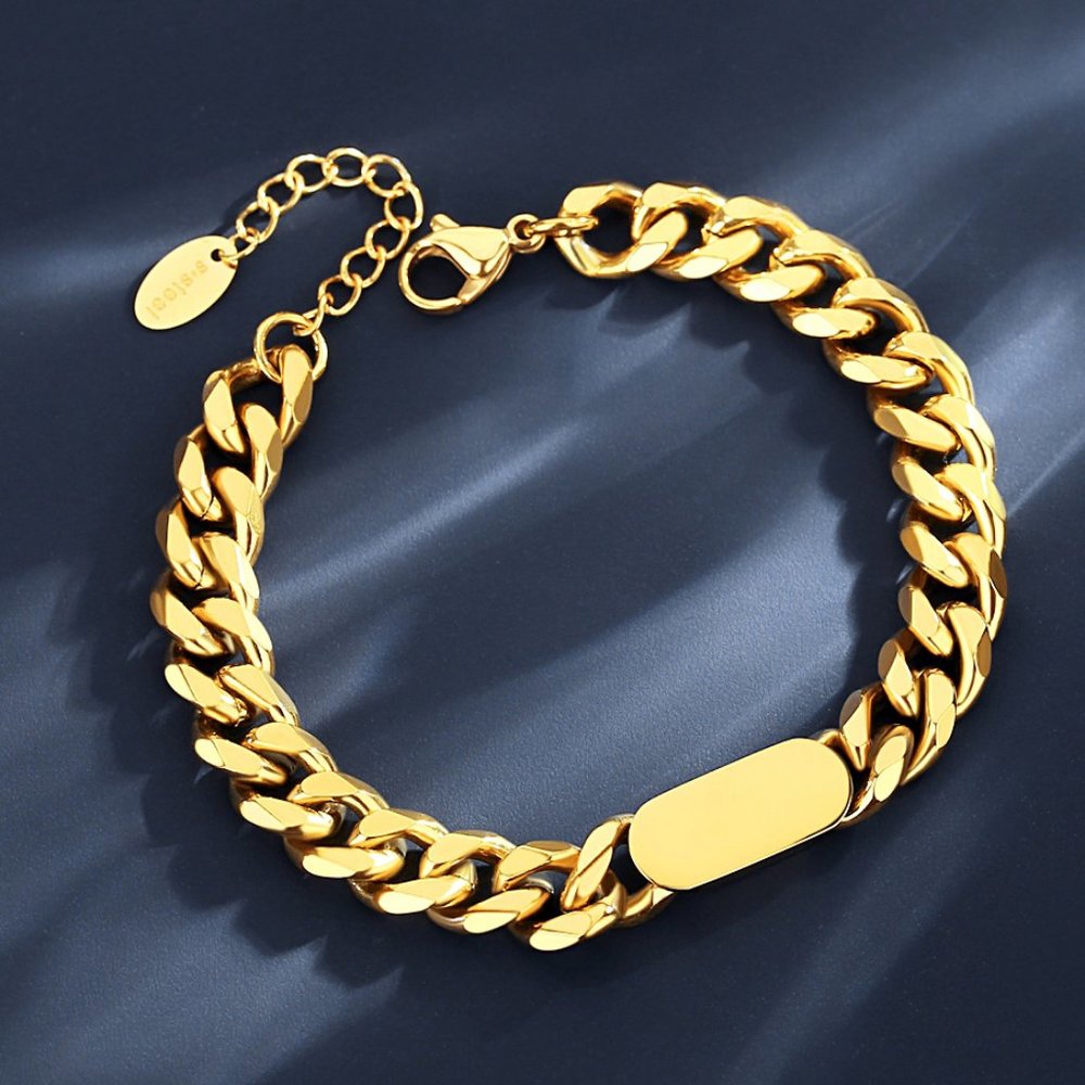 Stainless Steel Charm Bangle Adjustable Cuban Link Gold Plated Chain